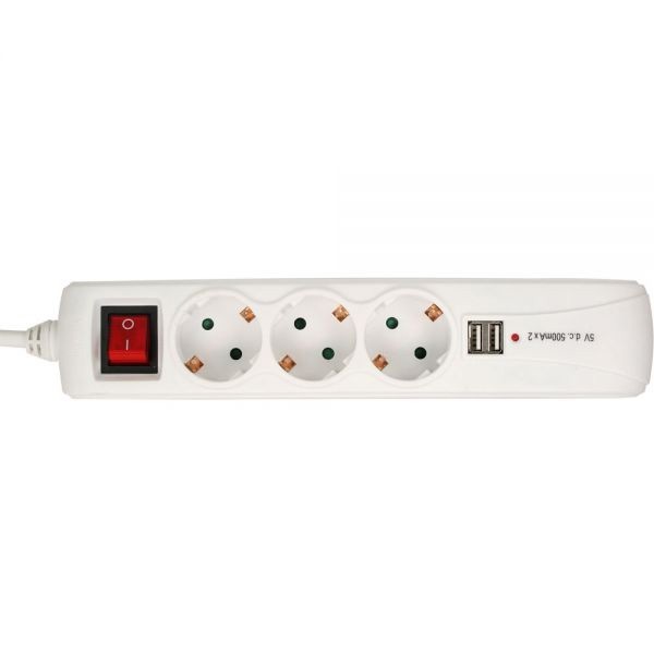 InLine® Steckdosenleiste mit Schalter mit USB 3-fach Schutzkontakt, weiß