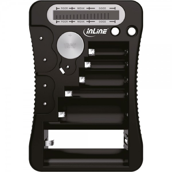InLine® Batterie-Tester mit LCD-Anzeige, für Rund- und Knopfzellen sowie 9V-Block